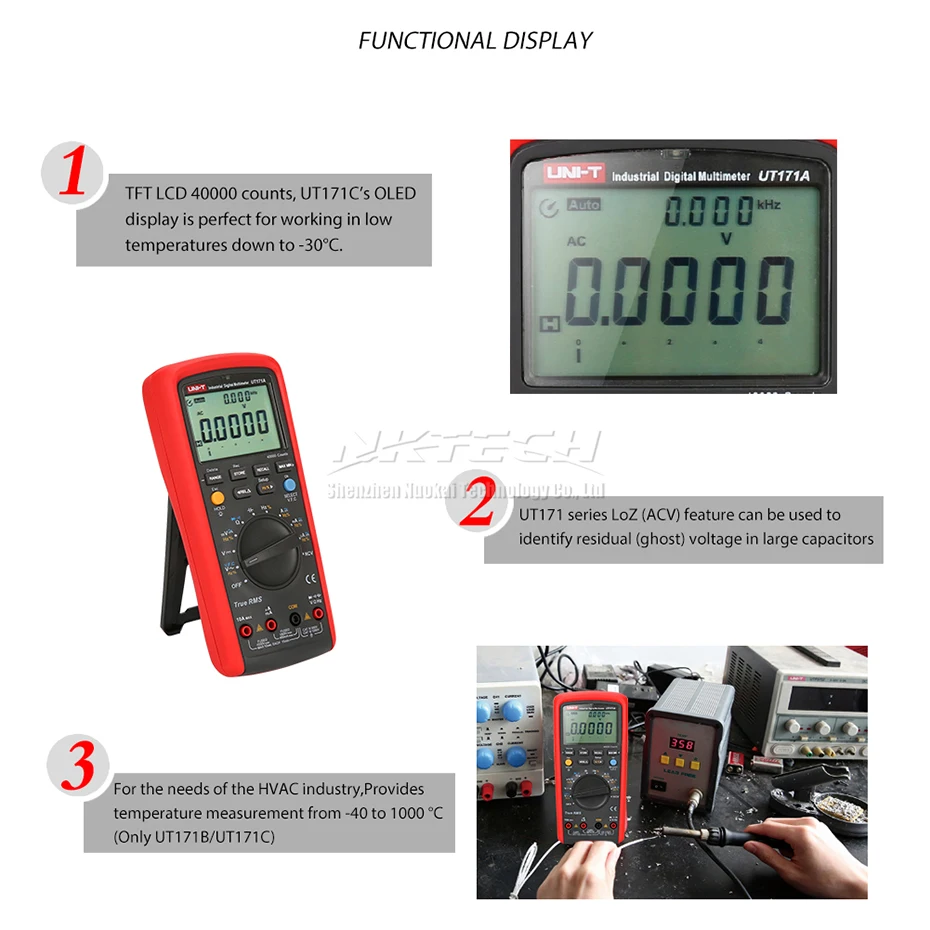UNI-T Промышленный Цифровой мультиметр UT171A UT171B UT171C для хранения данных AC DC Вольт Ампер USB/Bluetooth передача 100 кГц LoZ