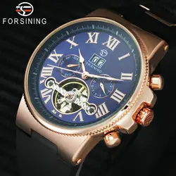 FORSINING 2018 шикарные модные мужские автоматические механические часы Tourbillon золотой ободок резиновый ремешок Sub-dial Календарь Спорт