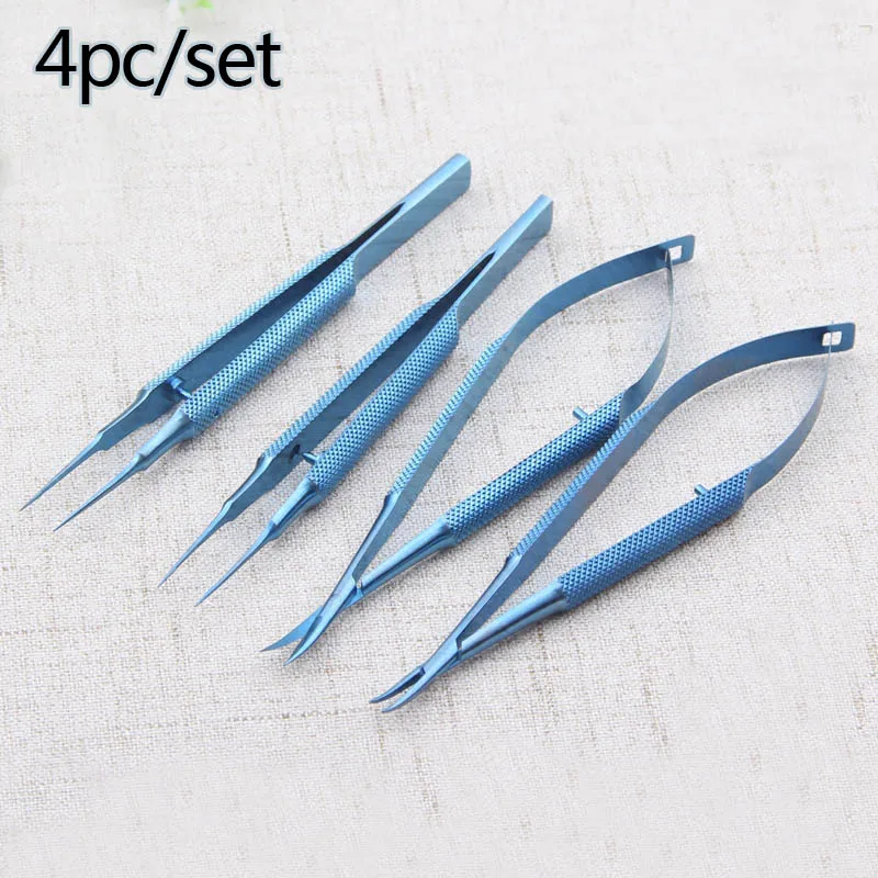 

4pcs/lot titanium scissors Surgical Instruments Ophthalmic Microsurgical 12.5cm Scissors+Needle Holders +Tweezers