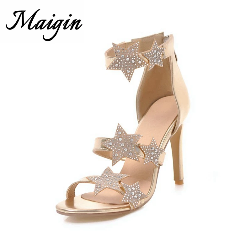 Maigin Super High Heels Sandals Women 2018 Brand Bling Stars Footwear Woman Open Toe Elegant Sandals Cover Heel Ladies Shoes
