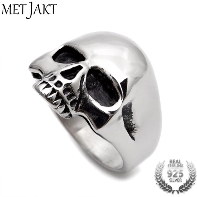  US $35.99 MetJakt Vintage Skull Rings Solid Sterling Silver Glossy Rings Biker 