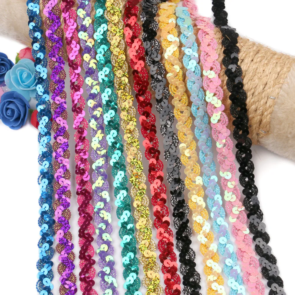 

NBHB 5Yards Beautiful Shiny Beading Sequins Lace Fabric Trim For Costume Stage Dancing Garments Ribbons Handcraft Dencoration
