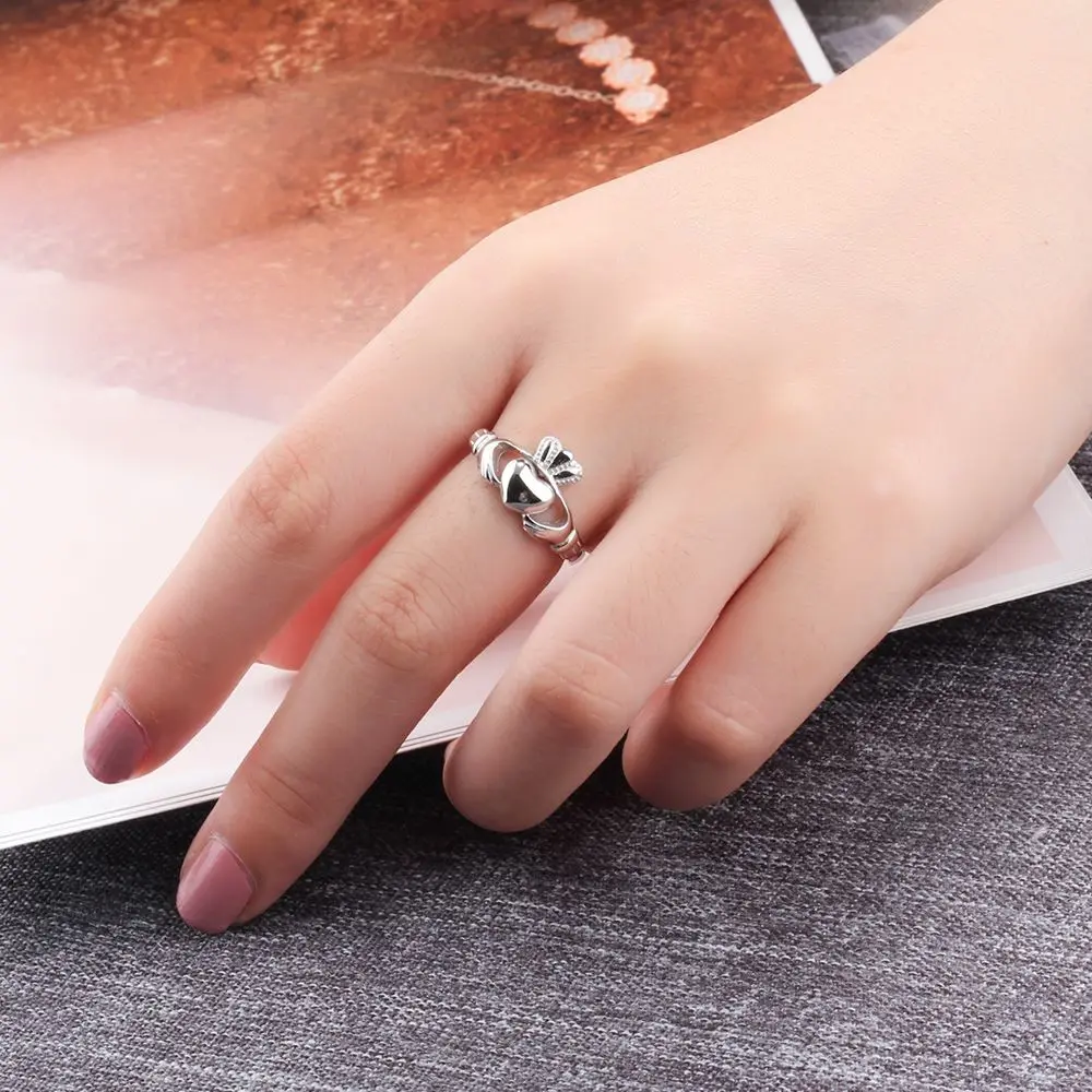 New 925 Sterling Silver Claddagh Rings Heart Shape Engravable Rings Irish Love& Friendship&Loyalty Jewelry JewelOra RI102800