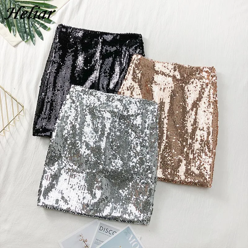 

HELIAR Squined Shinning Skirt Bodycon Mini Chic Beach Solid Club Sexy High Waist Skirt 2019 Summer Women Skirt