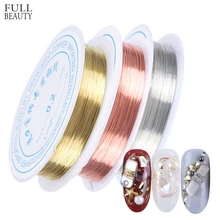 0,2 мм украшения для нейл-арта медная проволока линия Металлический Сплав 3D очаровательные наклейки для украшения ногтей Золото Серебро УФ гель Manciure Tip 20m CH778