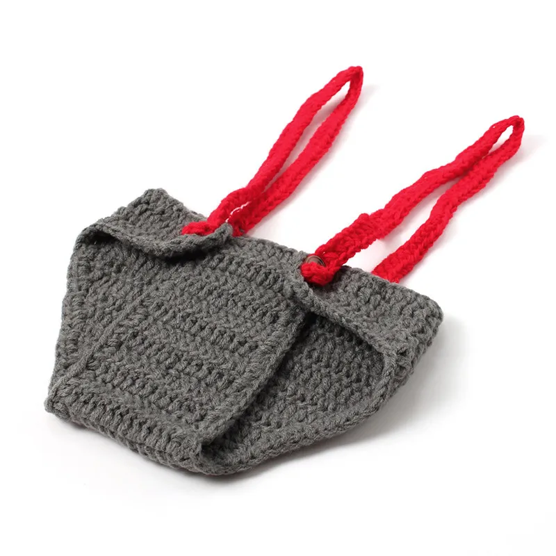 2016 New Born Photography Props Cotton Three Piece Suit Newborn Hats For Boys Red Gentleman Bow Tie With Dark Grey Winter Hat  (2)