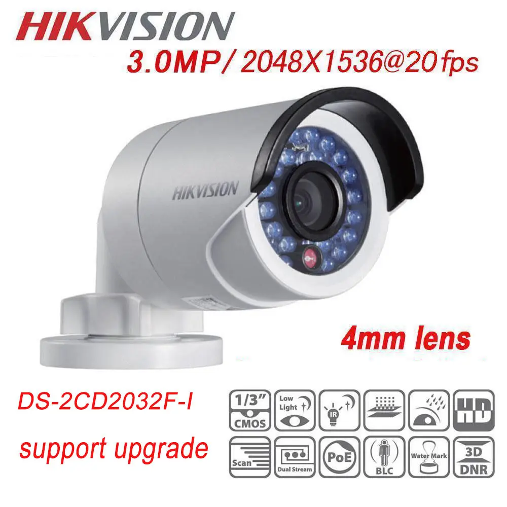 Original Overseas Version Updatable DS-2CD2032F-I Mini 3MP Outdoor IP66 1080P IR Bullet POE Network CCTV Security IP Camera