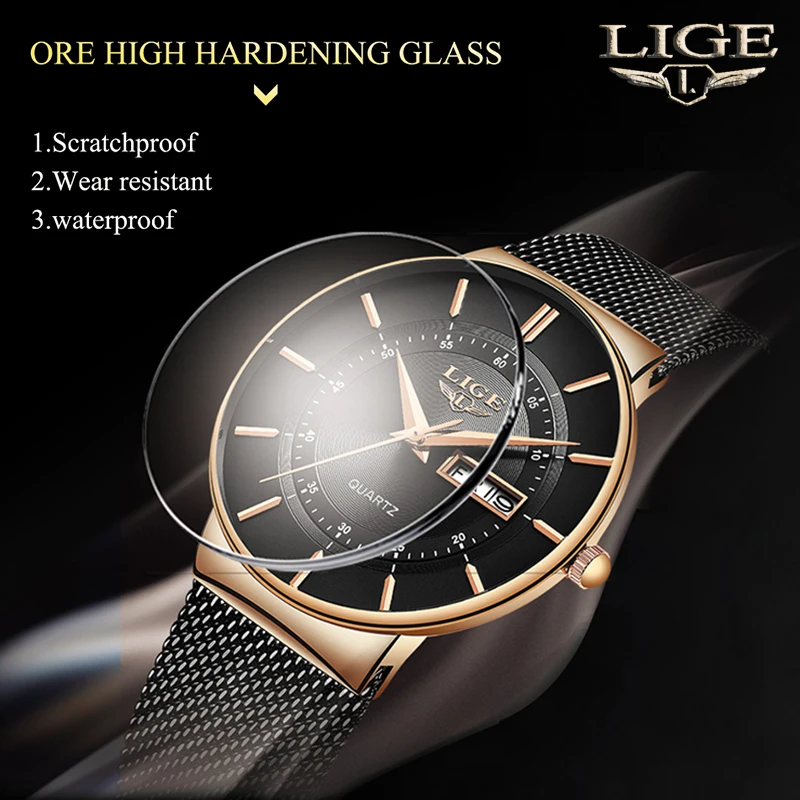 

LIGE Mens Watches Top Brand Luxury Casual Fashion Watch Men Net with Waterproof Clock Sport Quartz Watch Relogio Masculino+Box