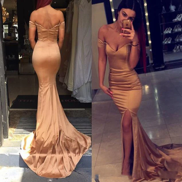 2017 New Rose Gold Off Shoulder Long Prom Dresses Y Mermaid Long Prom Dresses Y Mermaid