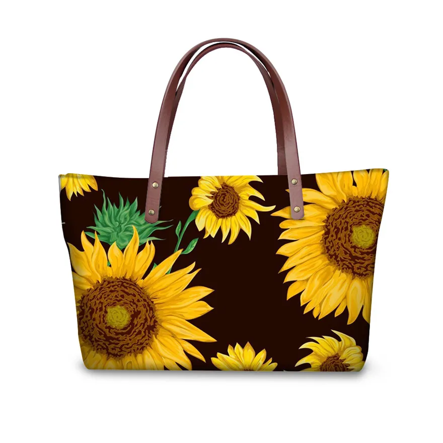 FORUDESIGNS السيدات حقائب كتف للنساء عباد الشمس الطباعة حقائب و محفظة للإناث 2 قطعة/المجموعة أعلى-حقائب بيد السفر بولسا