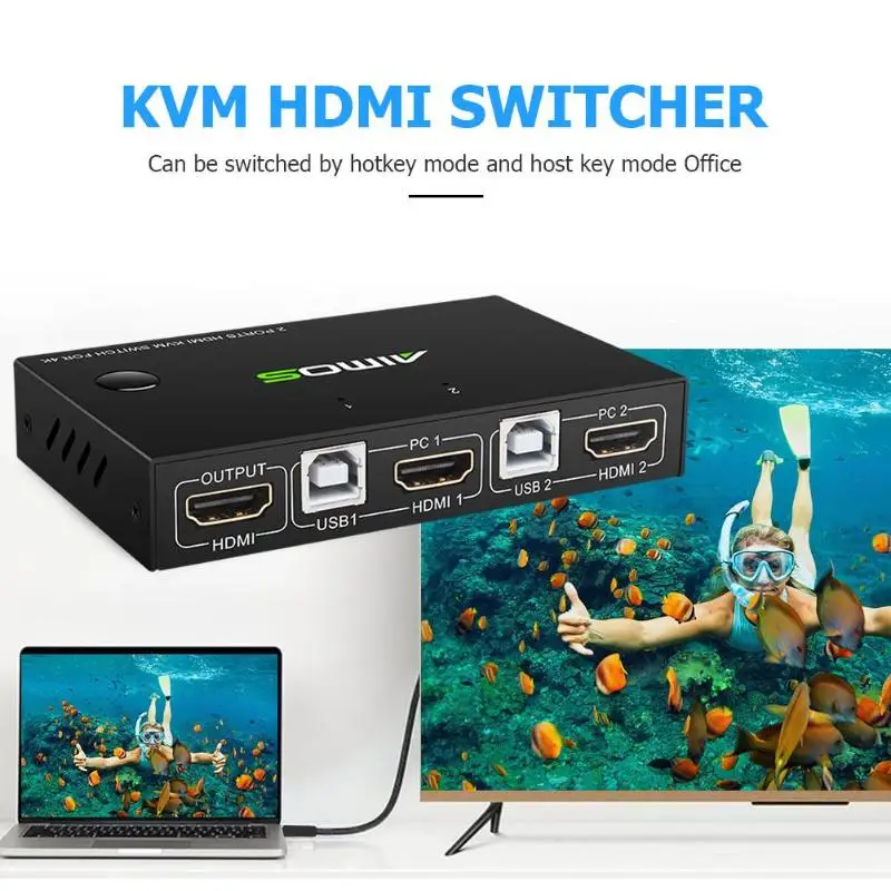 2 порта HDMI USB KVM 4K коммутатор разветвитель для обмена монитором клавиатура мышь Адаптивная декорация EDID/HDCP