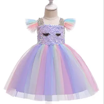 

2019 Cartoon Rainbow Cosplay Dresses For Girls Princess, Children Cute Flower Dress 5 pcs/lot, Wholesale