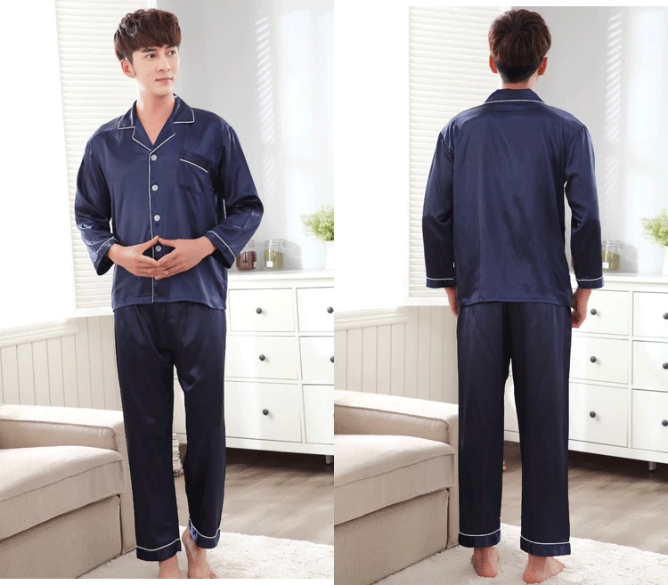 Jrmissli осень-зима из искусственного шелка Спальные пижамы Для мужчин атласные пижамы Пижама Homme Для мужчин шелка Pijama Для мужчин ночное белье