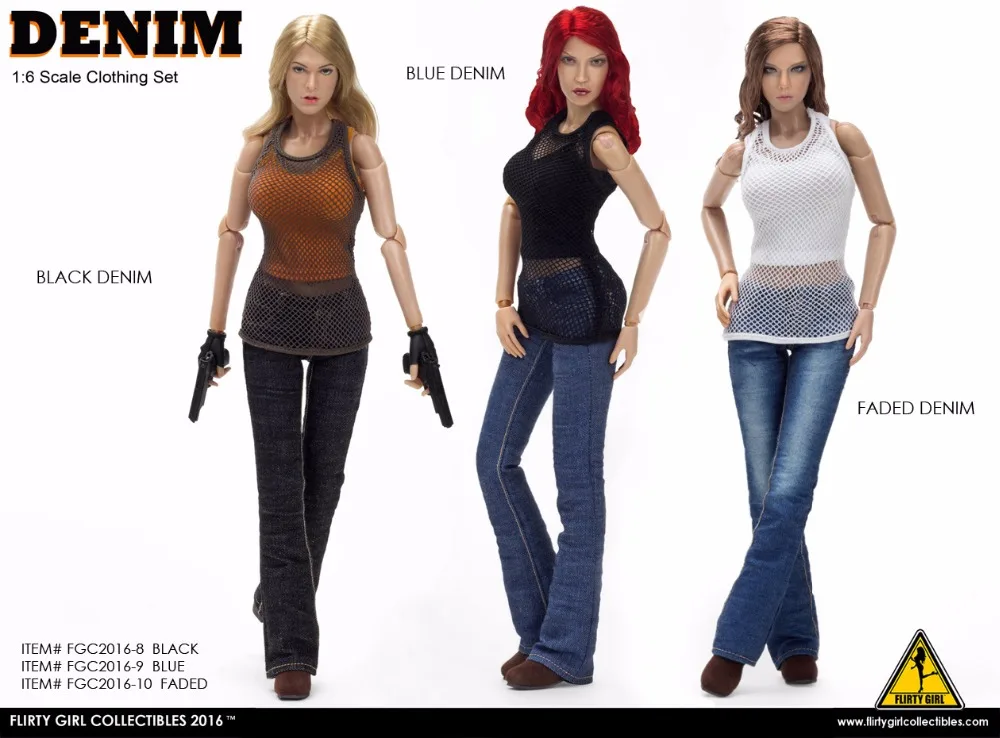 1:6 Scale Female Figure clothes Accessory Denim Fashion Clothing jeans set ...