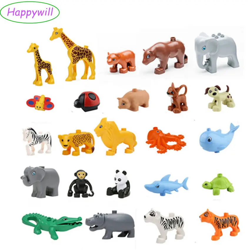 Happywill Animals Blocks Toys Compatible Giraffe Elephant Panda Lion Monkey Crocodile Hippo Octopus Penguin Tiger Whale