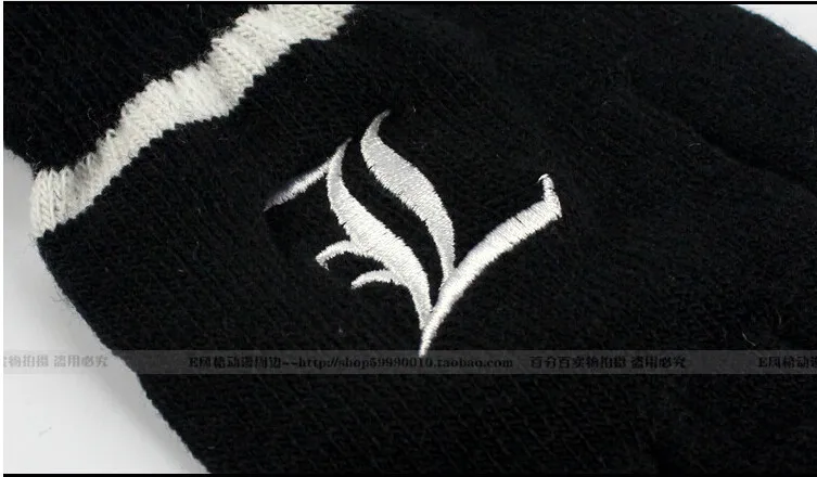 Модные Прихватки для мангала аниме Death Note двойной L логотип Полный Finger плюшевые вязать перчатки зимние теплые варежки handschoenen Экран осязаемый