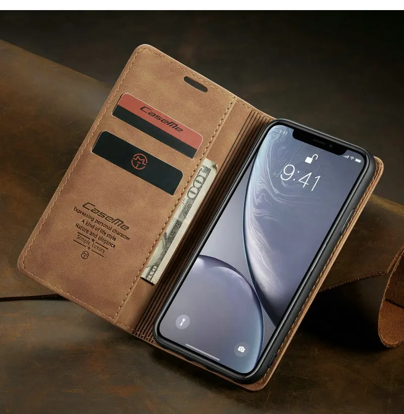 CaseMe rétro cuir sac à main étui pour iPhone 11 Pro X XR XS Max luxe magnéti portefeuille porte-cartes couverture pour iPhone 8 7 6 6S Plus 5