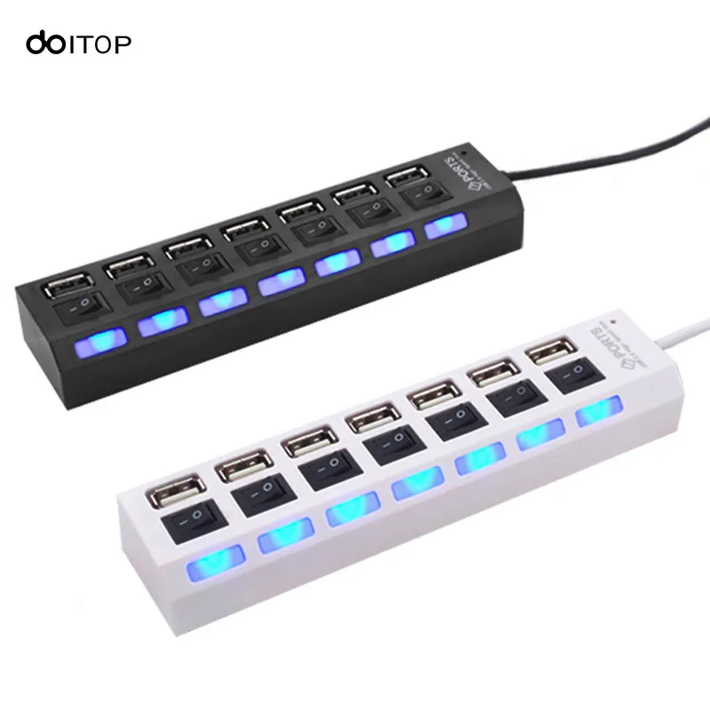 DOITOP 7 Port Micro USB Hub 480Mbps Concentrator Splitter LED With ON/OFF Switch 2.0 Adapter For Tablet PC Laptop Computer | Электроника