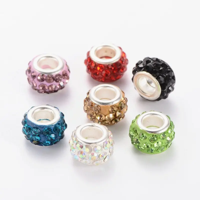 

100pcs Mixed Color 12mm Polymer Clay Rhinestone Large Hole European Beads Rondelle for Jewelry Making 11x7mm Hole: 5mm