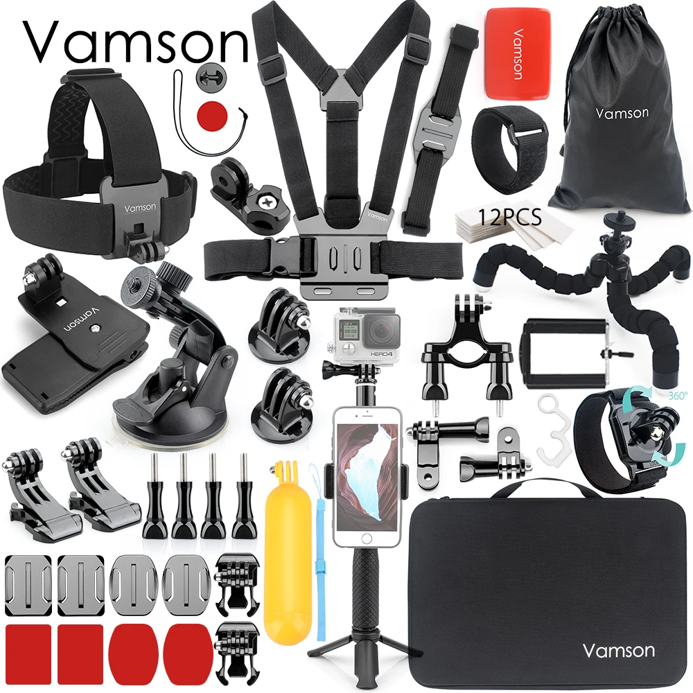 

Vamson for Gopro Hero7 6 5 Accessories Kit Set Suction Cup Monopod Adapter Mount for Xiaomi YI for SJCAM for Eken Camera VS150E