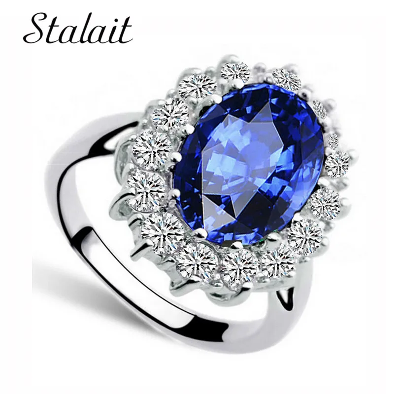 Классическое кольцо с голубым кристаллом, модное элегантное кольцо с фианитами, ювелирное изделие серебряного цвета, женские обручальные кольца