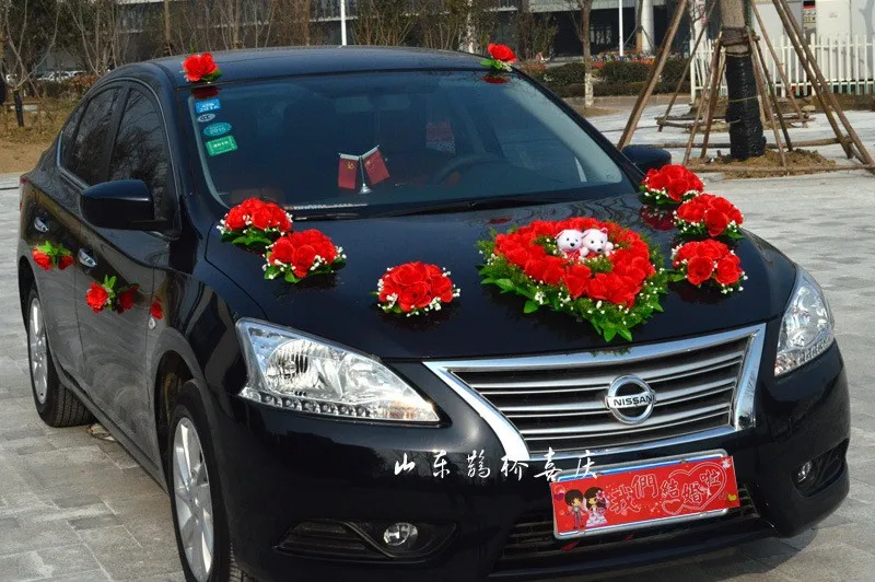 Artificial Rose Flowers Wedding Car Decoration Set Heart Shaped Wedding Decoration Car New Wedding Car Decorations With Flowers (6)
