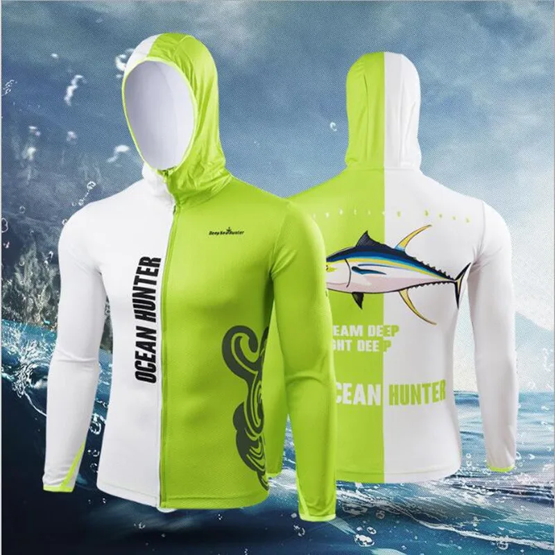 

2018 New arrival Contrast color fishing clothes breathable quick dry Anti Sai UV Anti mosquit long sleeve hooded fishing Shirts