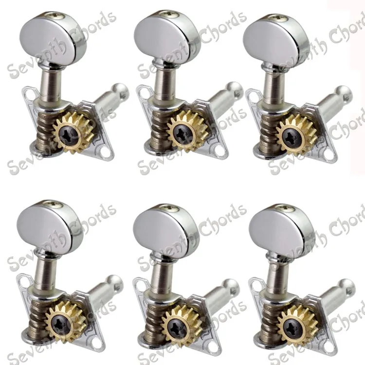 

A Set 6 Pcs Chrome Open Gear Inline String Tuners Tuning Pegs Keys Machine Heads for Guitar With Small semicircle Buttons