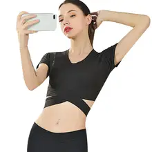 Женская Повседневная с круглым вырезом с коротким рукавом, однотонная дышащая летняя тонкая короткая Повседневная, Йога, Спортивная футболка для йоги