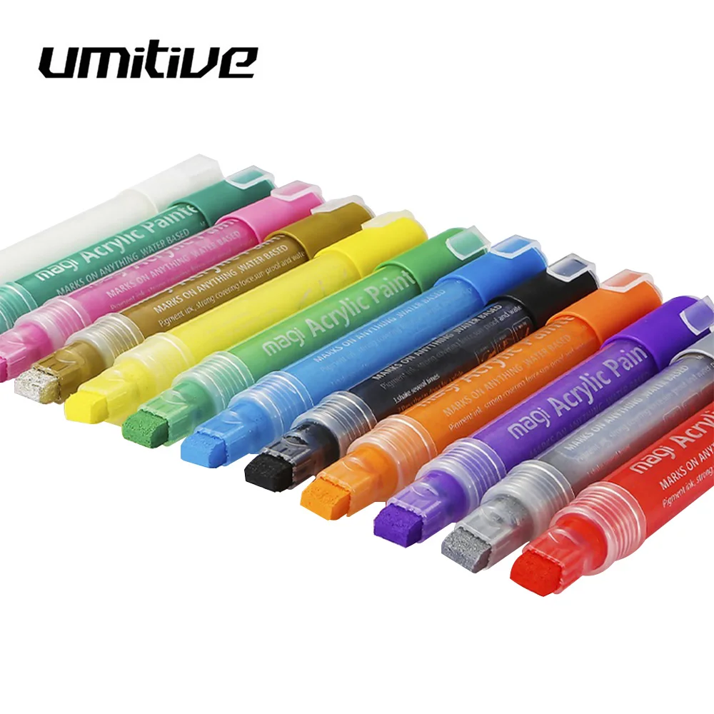 

Umitive 12 Colors 10mm Square Paint Marker Pen Water Based Paint Pen Acrylic For Painting Art Supplies