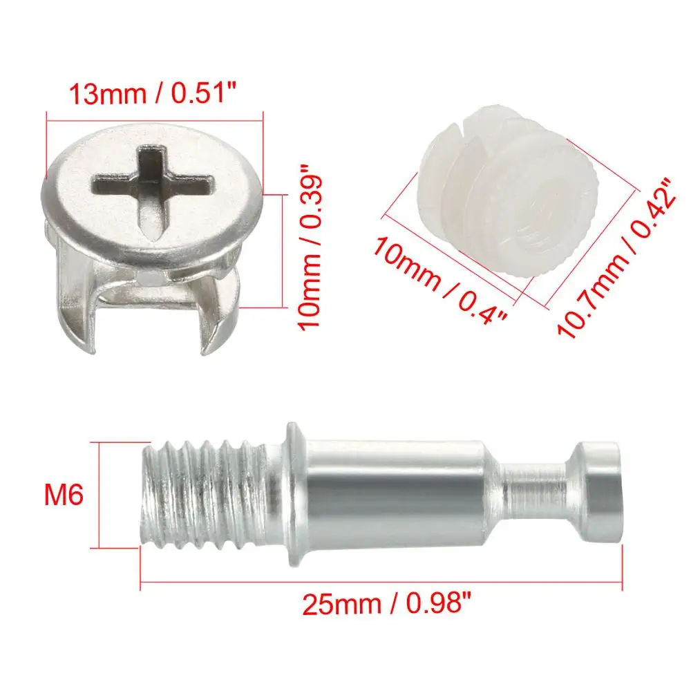 Uxcell New Hot 20 Sets Furniture Side Connecting 13x10mm 15x12mm Cam Fitting Dowel Pre-inserted Nut Joint Connector Fastener