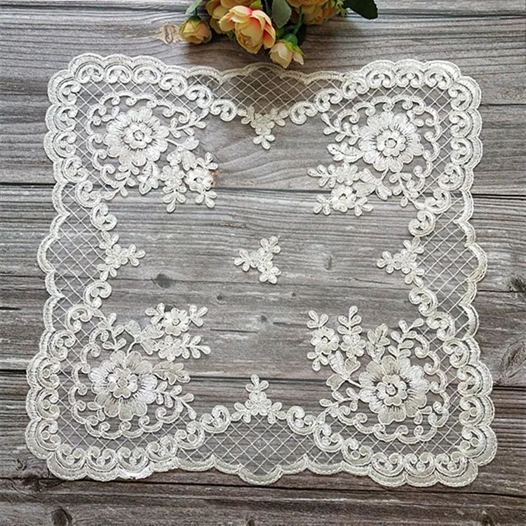 

Square 40cm European Mesh Lace Embroidered Tablecloth Fabric Tea Table Mat Lamp Microwave Dust Cover Towel Coffee Cup Pad