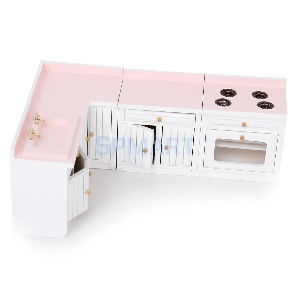 

New 2014 Brand New 1/12 Dollhouse Miniature Furniture Wooden Kitchen Combination Cabinet Set