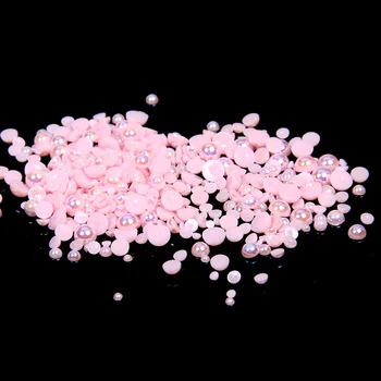

1.5-10mm Light Pink AB Resin Half Round Craft ABS Imitation Pearls Scrapbook Beads For 3D Nails Art Backpack Design Decorations