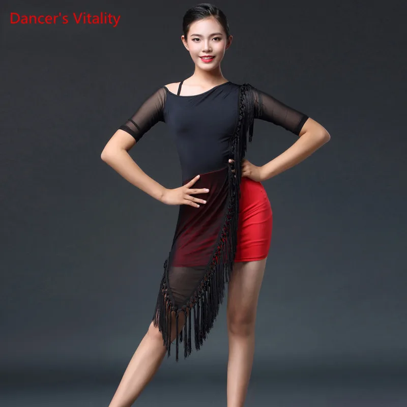 

2019 Performance Women Dress Samba Costume Top and Skirt Dress Latin Dance Dresses 2 pieces Set Practice set