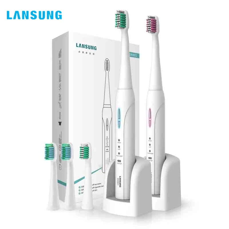 

LANSUNG Ultrasonic Sonic Electric Toothbrush Rechargeable Tooth Brushes With 4/8 Pcs Replacement Heads 2 Minutes Timer Brush