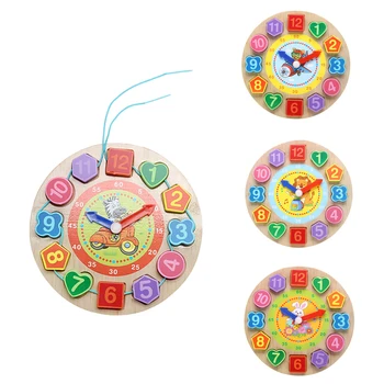 

Kids Wooden Puzzle Toys Cognitive Digital Clock Digital Wooden Watch Jigsaw Toys Cartoon Threading Assembly Toys