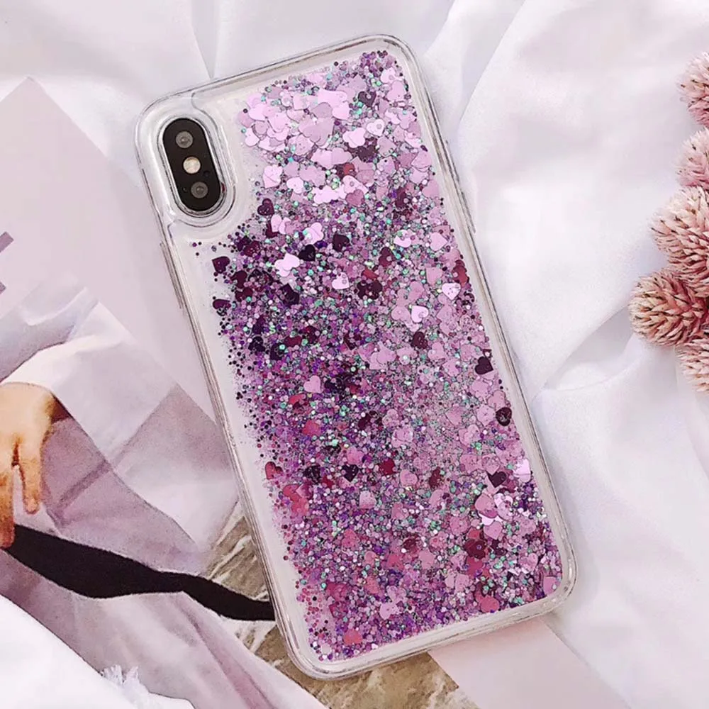 Чехол для samsung Galaxy S10 S9 плюс S10E S7 край J4 J6 A6 A8 плюс A750 J3 J5 J7 «любящее сердце» зыбучих песков с блестками Мягкий чехол s - Цвет: Фиолетовый