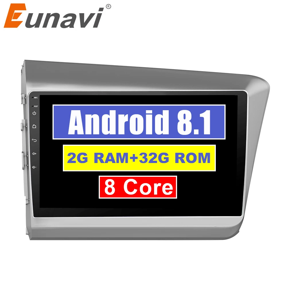 

Eunavi 2Din 9" Android 8.1 Car Radio Wifi Touchscreen Multimedia Stereo Player GPS Head Unit For Honda Civic 2012 2013 2014 2015