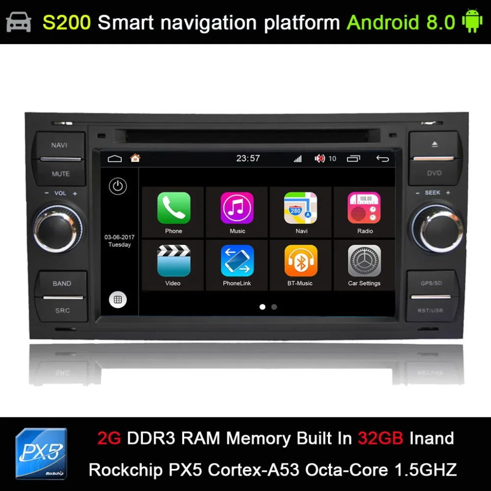 

auto Android 8.0 system PX5 Octa 8-Core CPU 2G Ram 32GB Rom Car DVD Radio GPS Navigation for Ford S-maxC-MAX Galaxy Fiesta