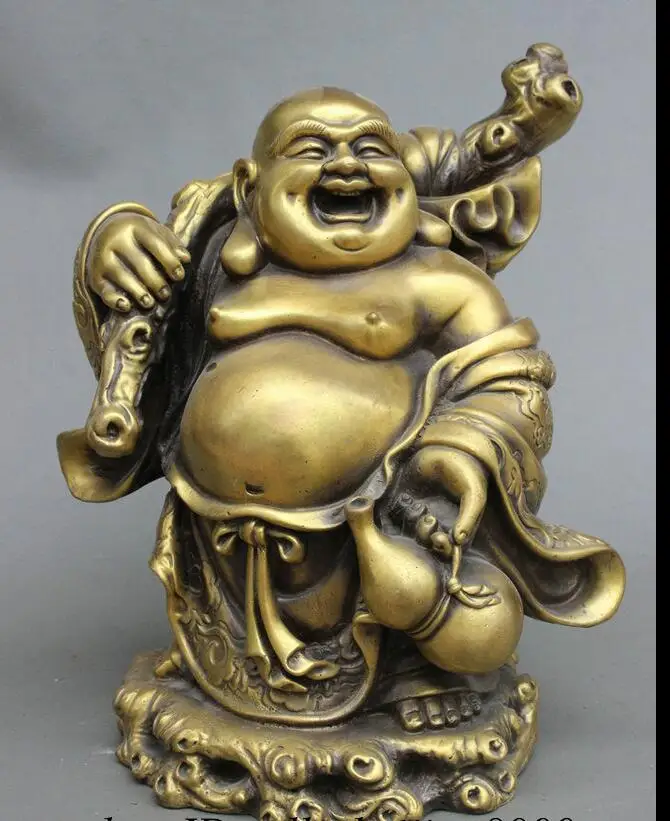 

wan67104081+++10 Folk China Buddhism Bronze Gourd Happy Laugh Maitreya Buddha Money Bag Statue