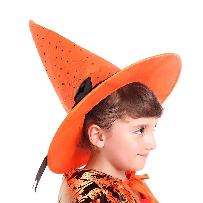 

Children Witch Hats Masquerade Ribbon Pointed Elbow Wizard Hats Kids Cosplay Halloween Party Decor Costume Party Caps 4 Colors