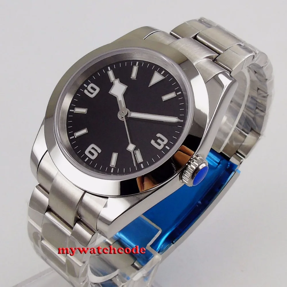 

40mm bliger sterile black dial SNOW FLAKE hand steel solid case sapphire glass automatic mens watch B201