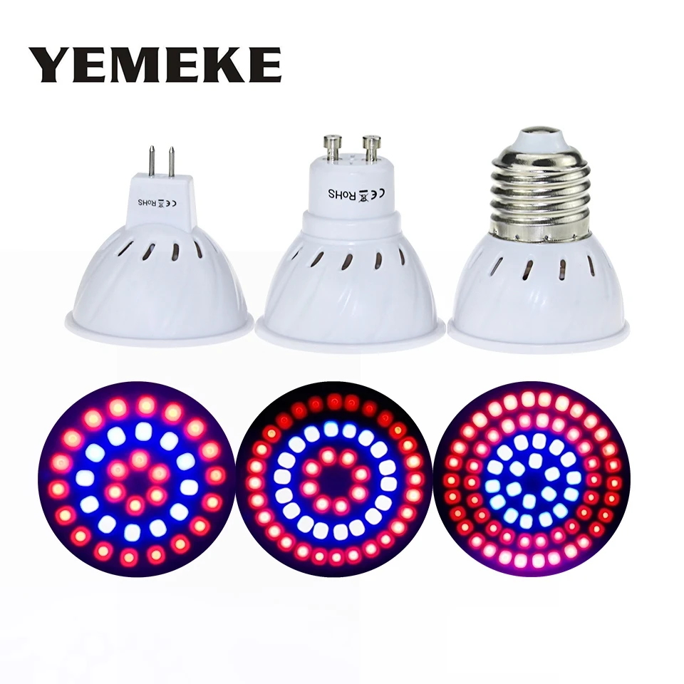 

E27 GU10 MR16 LED Grow Light With180 Degrees Flexible Lamp SMD2835 220V Full Spectrum Red+Blue For Desktop Plants 36 54 72LEDS