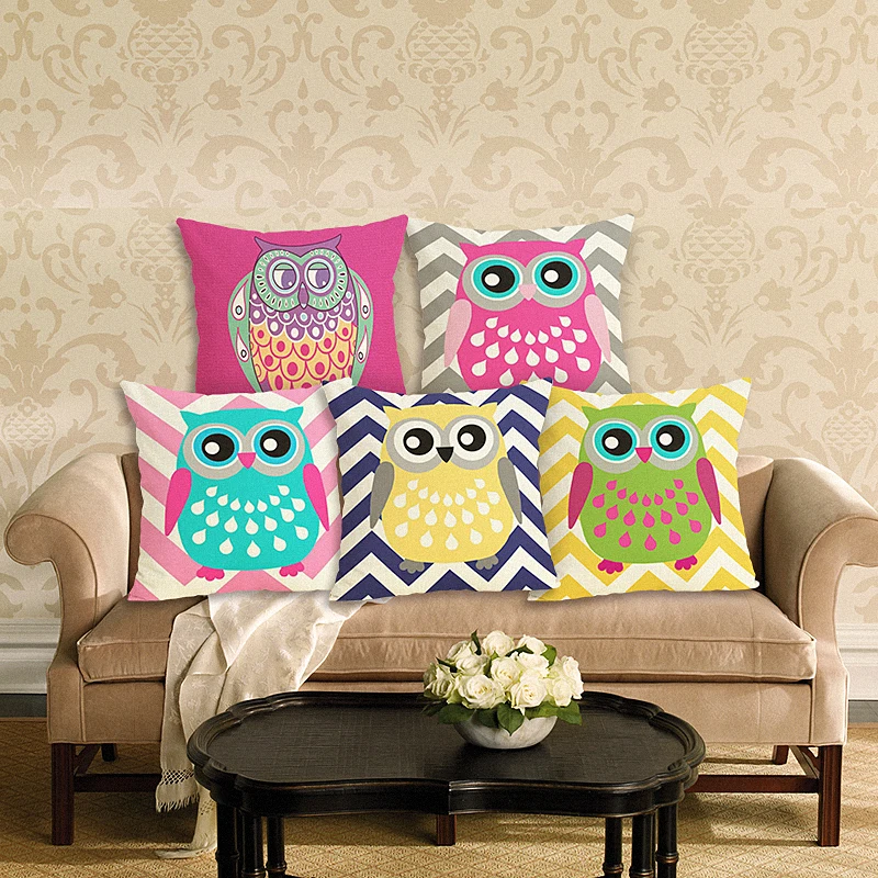

Home Decor Owl Printed Cushion Cover Linen Pillowcase Decorative Throw Pillow Cover for Sofa 45x45 cm Sofa Cushion Case
