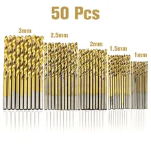 50Pcs Titanium Coated Drill Bits HSS High Speed Steel Drill Bits Set Tool High Quality Power Tools 1/1.5/2/2.5/3mm