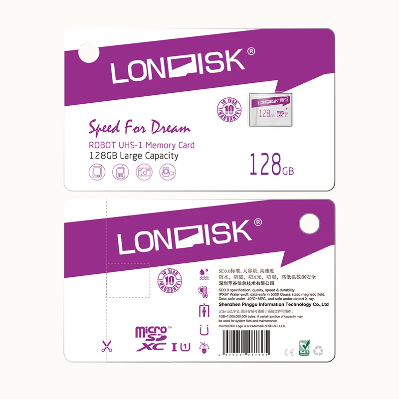 Карта памяти LONDISK ROBOT 128ГБ 64ГБ 32ГБ 16ГБ 8ГБ Class 10 U1 microSDHC UHS-I+SD адаптер