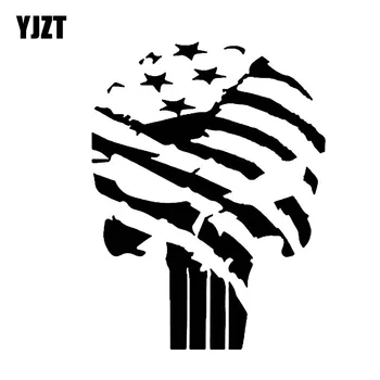 

YJZT 9.9CM*13CM Punisher Skull American Flag Car Sticker Vinyl Decal Sniper USMC Black/Silver C3-0104