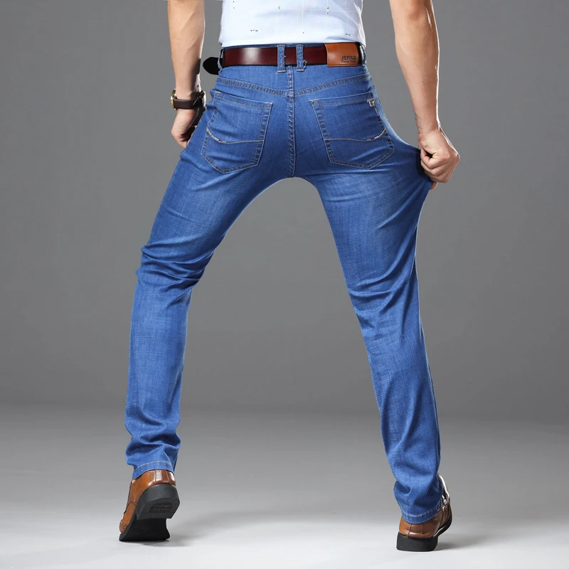 2019 New Summer Jeans Men's Light blue Business Casual Solid color Denim Shorts Slim Fit Straight Elastic Jeans Shorts