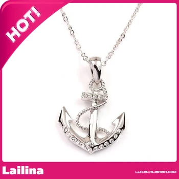 

Rhinestones White Gold Plated Anchor Pendant Charm Neckalce